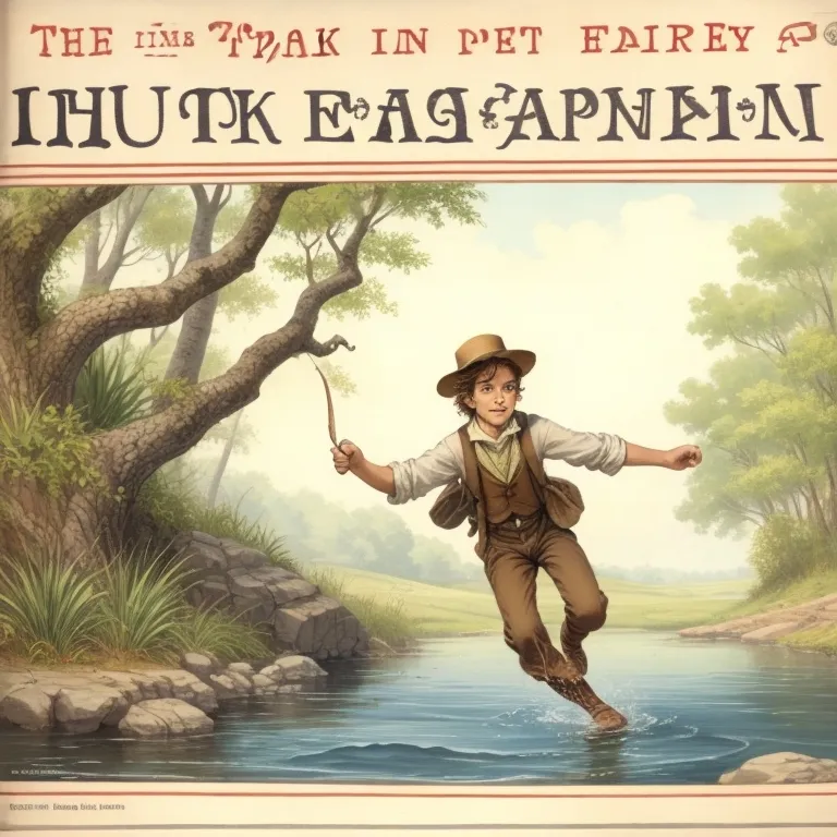 The Escape - Daring Adventures Unfold in Huck Finn&#039;s Journey. Writing on iamge